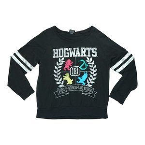 Harry Potter Sweater Womens Sz Large L Black Hogwarts School Of Witchcraf Wizard